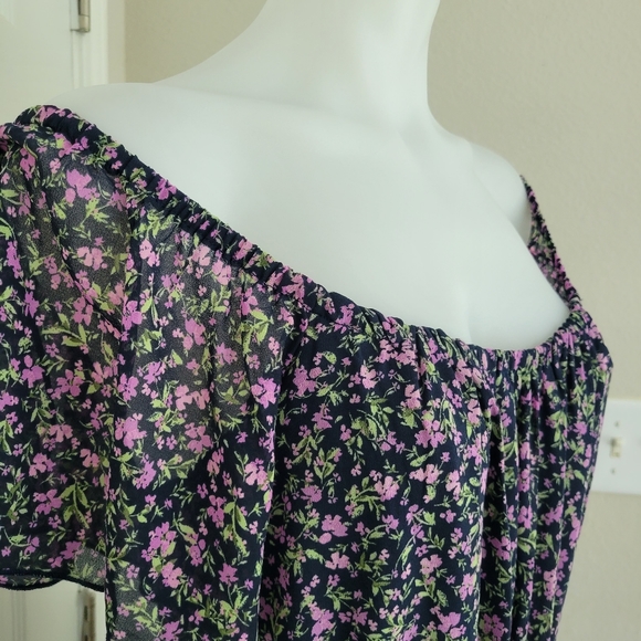 Time and Tru Floral On/Off Shoulder Flutter Sleeve Maxi Dress M NWT Multi Tiered - Picture 5 of 16